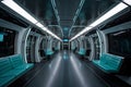 Interior of the salon of futuristic sci-fi train, transport of the future in modern style