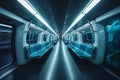 Interior of the salon of futuristic sci-fi train, transport of the future in modern style