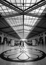 Interior of the Santa Apolonia train station in Lisbon. Portugal. Black and white Royalty Free Stock Photo