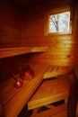 Interior of sauna, bucket and scoop Royalty Free Stock Photo