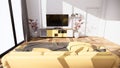 Room interior - Interior scene mock up with yellow sofa and decoration on room minimalism. 3D rendering