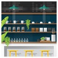 Interior scene of modern coffee shop counter bar