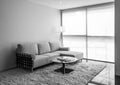 Interior scene. Sofa under the window light. Black and White. Royalty Free Stock Photo