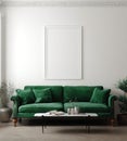 Emerald Green Velvet Sofa in Elegant Living Room Setting Royalty Free Stock Photo