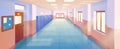 Interior school corridor with doors and lockers vector illustration. Empty school or college hallway. Vector cartoon illustration Royalty Free Stock Photo