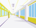 Interior of school hall in flat style. Vector illustration of university or college corridor with windows. Royalty Free Stock Photo