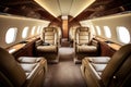 interior seat row in a luxurious private jet