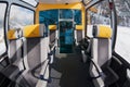 Interior of the second class panoramic car in the train of Matterhorn Gotthard Bahn between Brig and Zermatt.