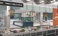 The interior of the shop fresh fish and seafood. 3D render. Design project of the fish market. Royalty Free Stock Photo