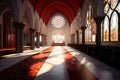 Interior shot of an empty church, concept of god worship and faith, generative ai