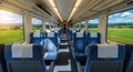 Modern Train Interior with Scenic Motion Blur View Royalty Free Stock Photo