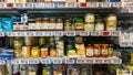Interior shot of Organic shelf in Billa supermarket Bulgaria