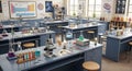 Science Lab Interior Microscope, Beakers, Test Tubes, Education Royalty Free Stock Photo