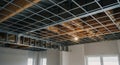 Ceiling Construction: Metal Grid and Wooden Beams Royalty Free Stock Photo