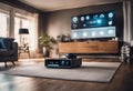 Interior shot of a smart home, featuring various connected devices and appliances, AI-generated. Royalty Free Stock Photo