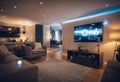 Interior shot of a smart home, featuring various connected devices and appliances, AI-generated. Royalty Free Stock Photo