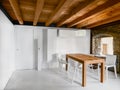 interior shots of a modern dining room with wooden table Royalty Free Stock Photo