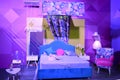 Interior show, bedroom modern design in ultra violet colors