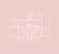 Interior sketch of kitchen room. Outline blueprint design of kitchen with modern furniture. The kitchen is one line. Royalty Free Stock Photo