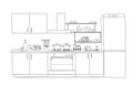 Interior sketch of kitchen room. Outline blueprint furniture design