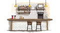 Bar Interior Sketch Drawn Bar Counter with stools, drinks and light Royalty Free Stock Photo