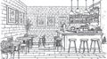 Bar Interior Sketch, Cafe Design with Stools and Bottles Royalty Free Stock Photo