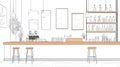 Coffee Shop Design Sketch Bar Interior with Modern Furniture Royalty Free Stock Photo