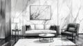 Elegant Marble Living Room Interior Design Sketch, Interior Design Royalty Free Stock Photo