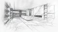 Architectural Sketch Modern Interior with Marble Accents Royalty Free Stock Photo