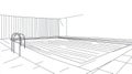 Swimming Pool Line Art, Empty Outdoor Pool with Ladder, Summer Recreation Concept Royalty Free Stock Photo
