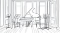 Grand Piano And Music Stands In Concert Hall - Sketch Style Royalty Free Stock Photo