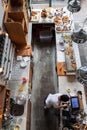 Interior of a small cafe with breakfasts in loft-style Royalty Free Stock Photo