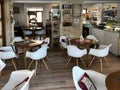 Interior of small cozy modern cafe and bakery, Cyprus