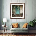 interior of a small room, sofa, painting on the wall, table with a lamp Royalty Free Stock Photo