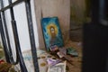 Interior of a small Serbian Orthodox church Royalty Free Stock Photo