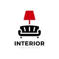 Interior sofa and lamp furniture business sign vector template for furniture store, home decor boutique design template. vector