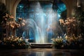 An interior space featuring an elegant fountain, lending an air of sophistication. The gentle cascade of water adds a