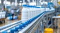 The interior space of the production line of drinks, where glass bottles of milk are located Royalty Free Stock Photo