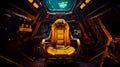 The interior of spaceship with yellow lights. Generative AI