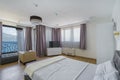 Interior of a spacious bedroom in a luxury villa Royalty Free Stock Photo