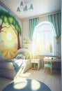 The interior of a spacious and sunny children's room. AI generated