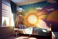 The interior of a spacious and sunny children's room. AI generated