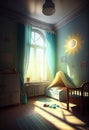 The interior of a spacious and sunny children's room. AI generated