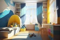 The interior of a spacious and sunny children's room. AI generated