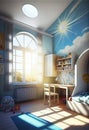 The interior of a spacious and sunny children's room. AI generated