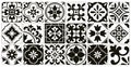 Interior spanish tiles, kitchen mosaic portuguese motifs. Black decoration tilings, mediterranean mexican floral