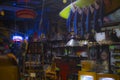 Interior of a spirits liquor store at night bright neon