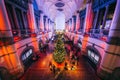 Interior square of the Nordic Museum in Stockholm, with Christmas decoration and a big Christmas tree