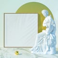Interior square poster mockup with wooden wall frame with antique greek sculpture of Terpsichore. Natural rendering, 3d illustrati Royalty Free Stock Photo
