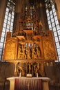 Interior of St. James Church in Rothenburg Ob der Tauber, wooden behind the altar the image of the ` Holy Blood`. Bavaria,